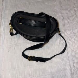 Coach Black Leather Oval Crossbody with Gold Hardware